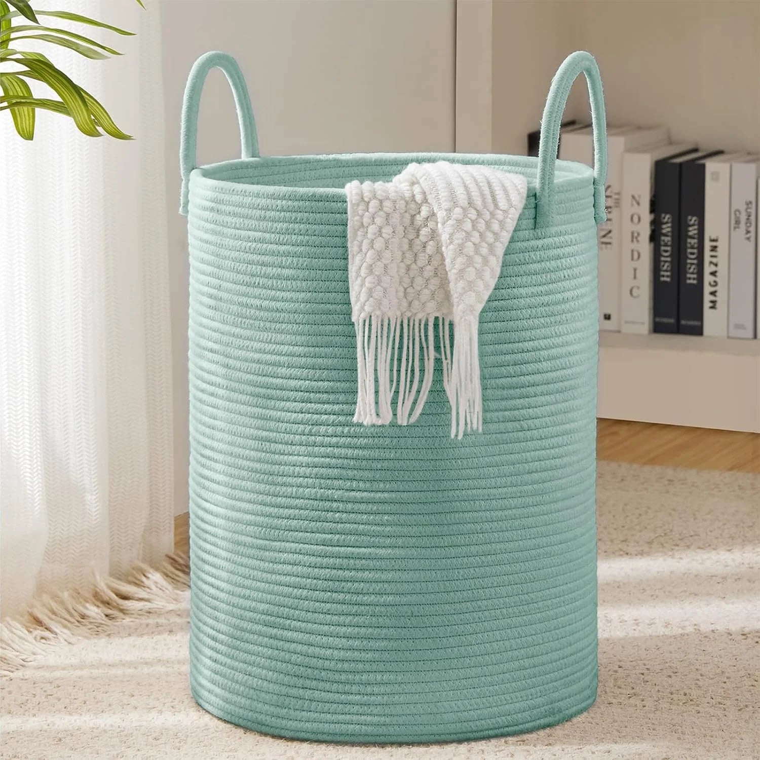 Discount YOUDENOVA Jute Rope Laundry Hamper Basket, 58L Blanket Basket for Nursery, Large Woven Laundry Hamper with Sturdy - Image 5