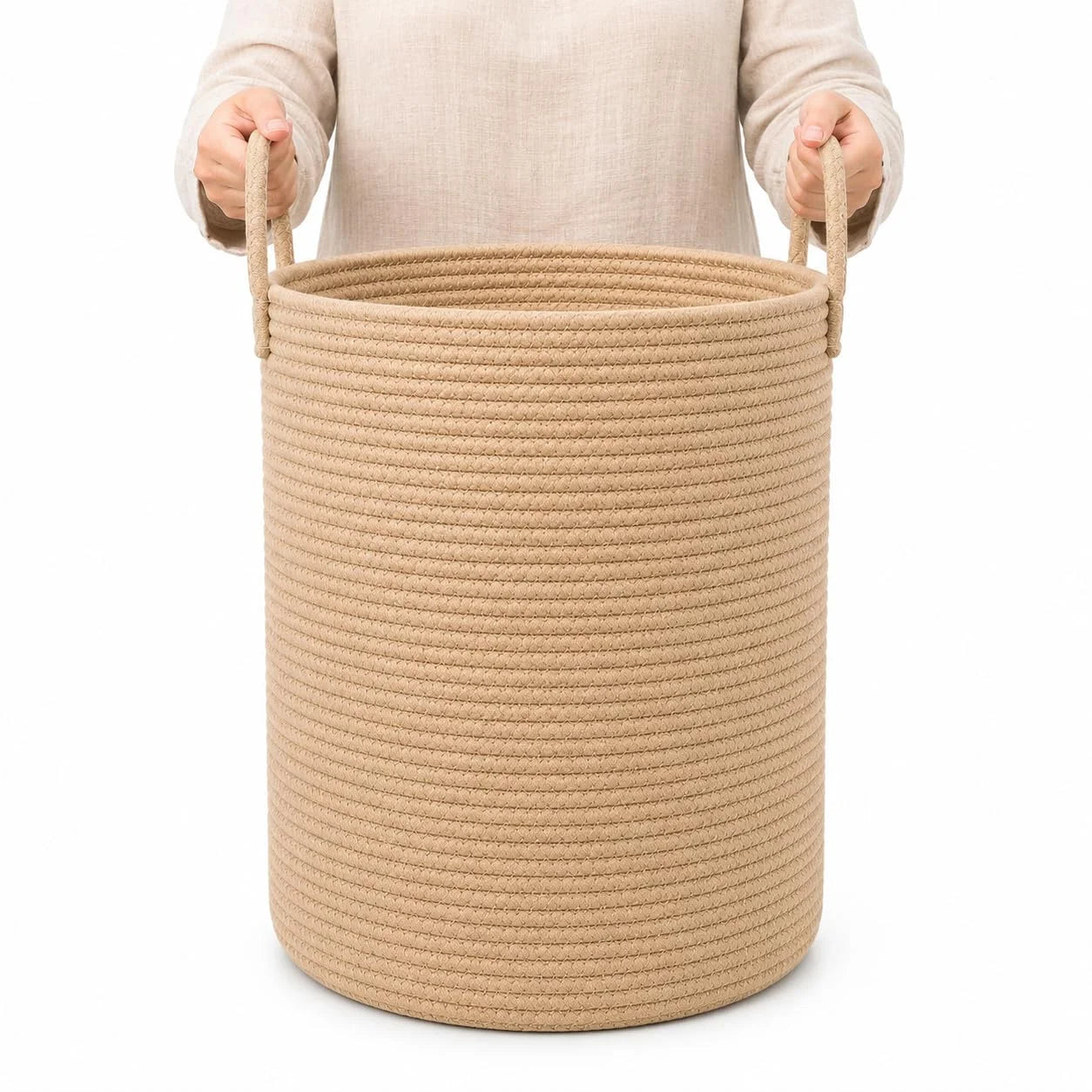 Discount OrganiHaus Round Toy Basket & Blanket Basket, Cotton Rope 20×13, Full Honey, Round Cotton Rope Basket, 20×13 - Image 6