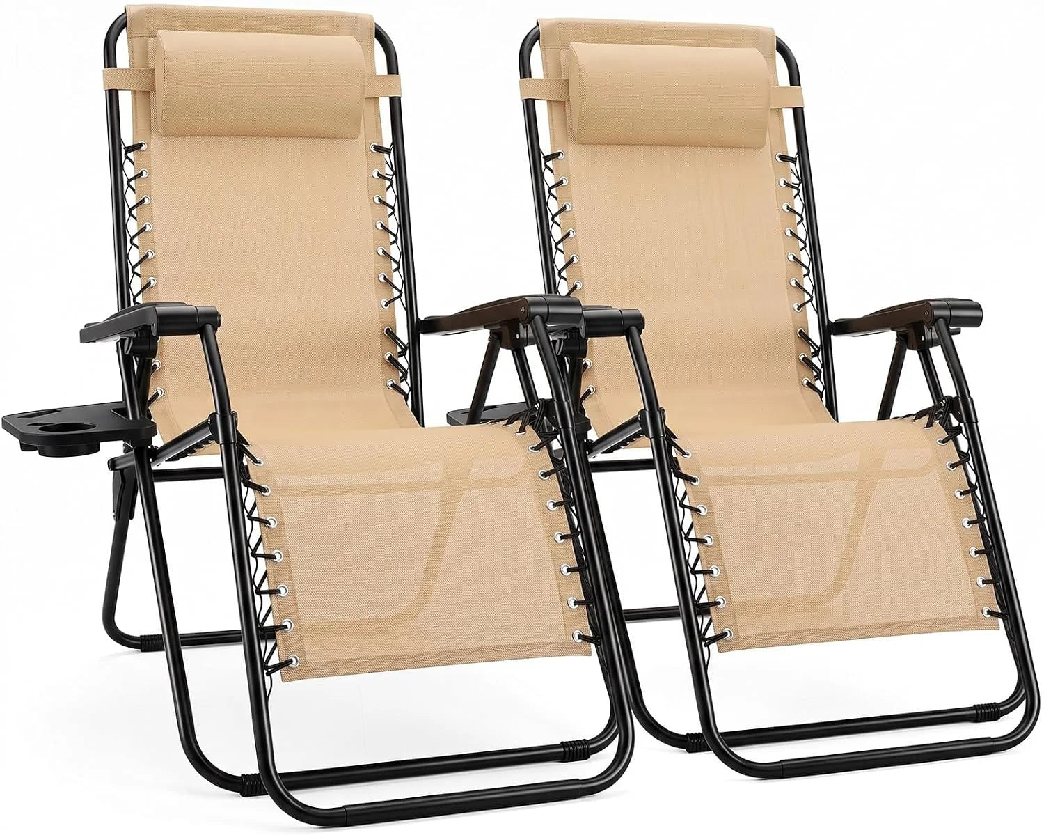 Discount Sweetcrispy Zero Gravity Chairs Set of 2, Outdoor Folding Reclining Lounge Chair with Cup Holder Tray & Adjustable Pillow - Image 11