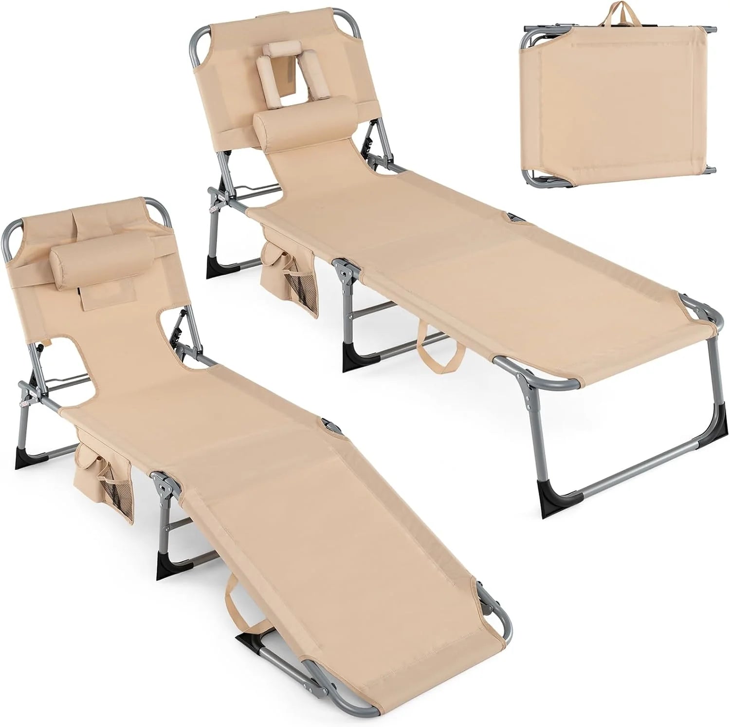 Discount Tanning Chair, Folding Adjustable Patio Lounge Chair with Face Hole, 330LBS, Lightweight Portable Beach Lounge - Image 8