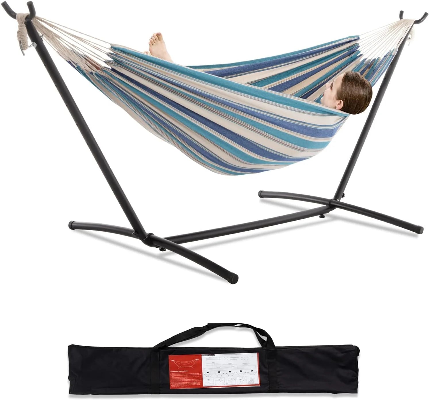 Discount Double Hammock with Stand for Outside, Heavy-Duty, Portable (Coffee) - Image 6