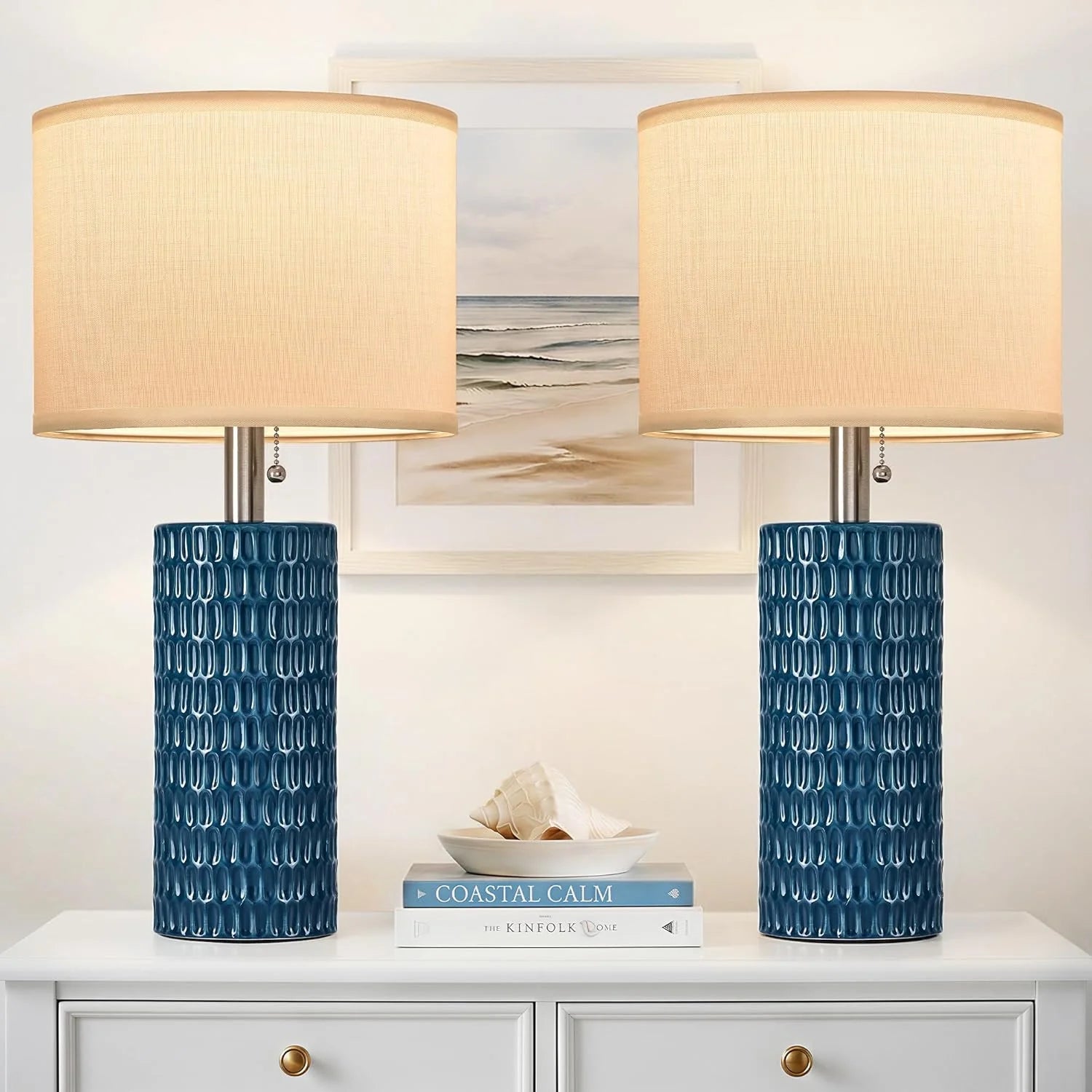 Discount Reaketon 20.5 Modern Ceramic Table Lamps for Bedroom Set of 2, Farmhouse Table Lamp for Living Room Office Dorm - Image 5