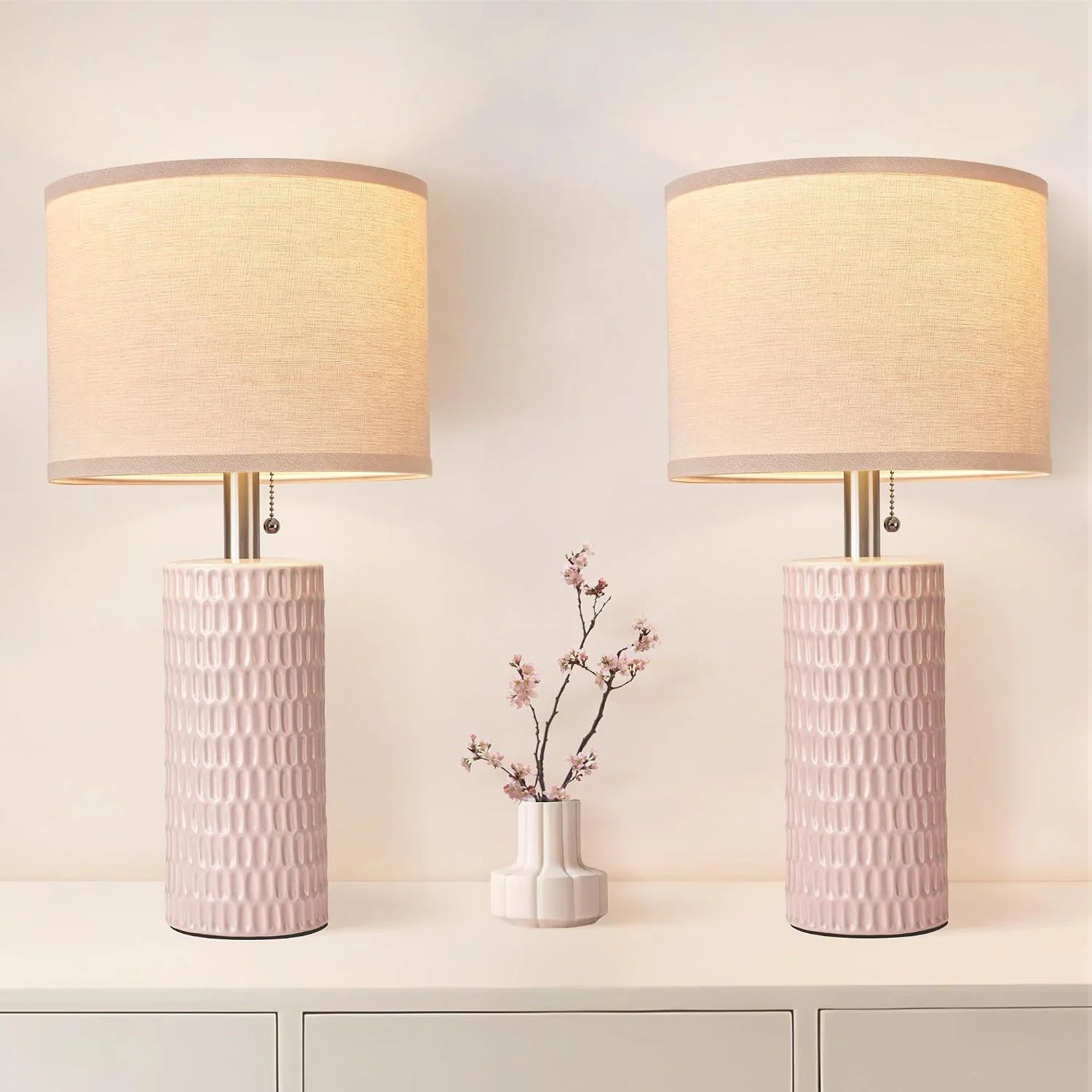 Discount Reaketon 20.5 Modern Ceramic Table Lamps for Bedroom Set of 2, Farmhouse Table Lamp for Living Room Office Dorm - Image 4