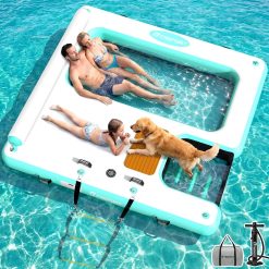 Alternative view of Discount Inflatable Floating Dock with Water Hammock Dog Boat Ramp for Lake, 8ft Lake Floats for Adults Inflatable Island