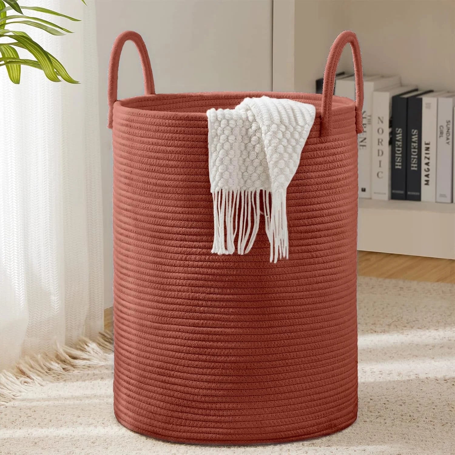 Discount YOUDENOVA Jute Rope Laundry Hamper Basket, 58L Blanket Basket for Nursery, Large Woven Laundry Hamper with Sturdy - Image 4