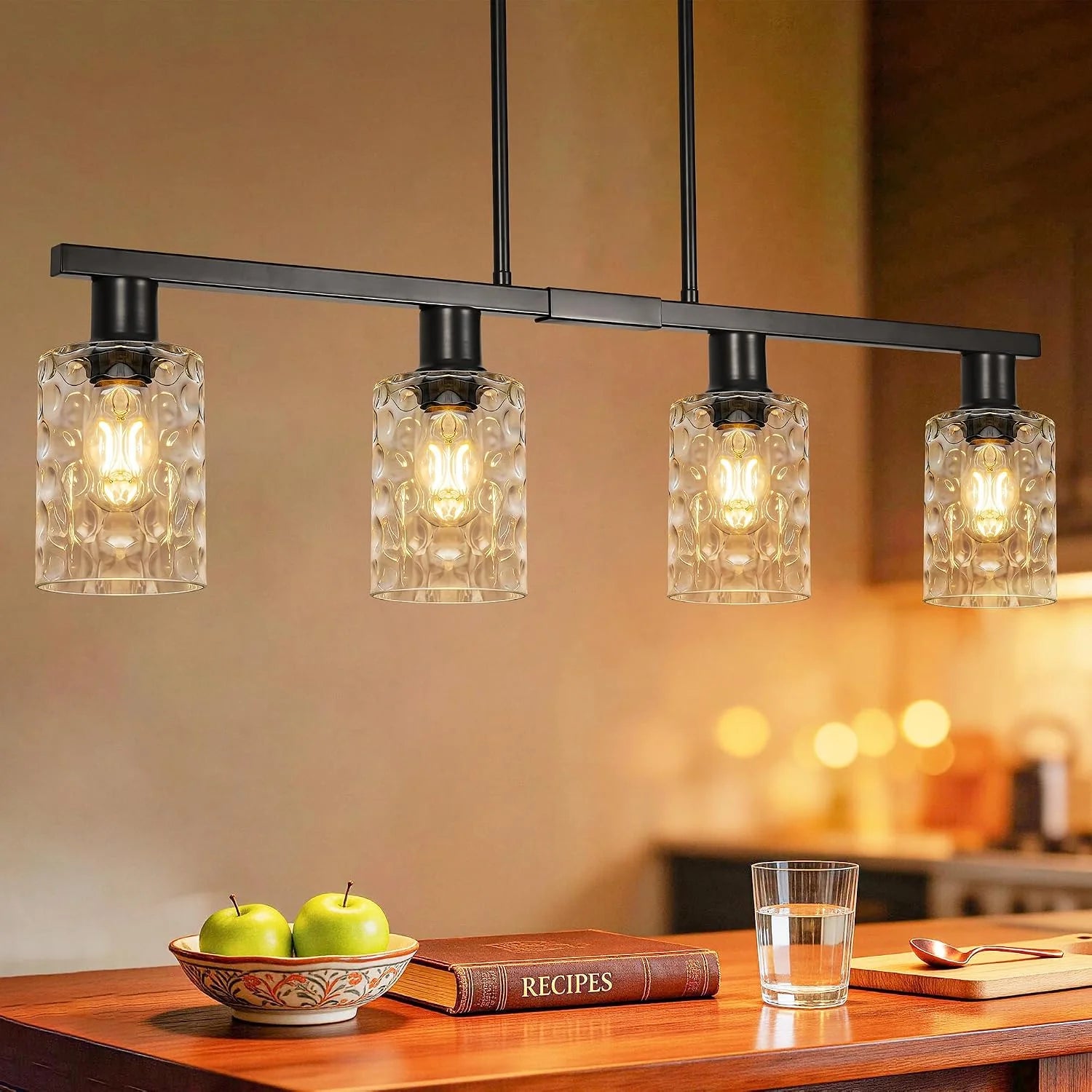 Discount Kitchen Island Lighting, Farmhouse Chandelier with Adjustable Height & Clear Glass Shades - Image 4