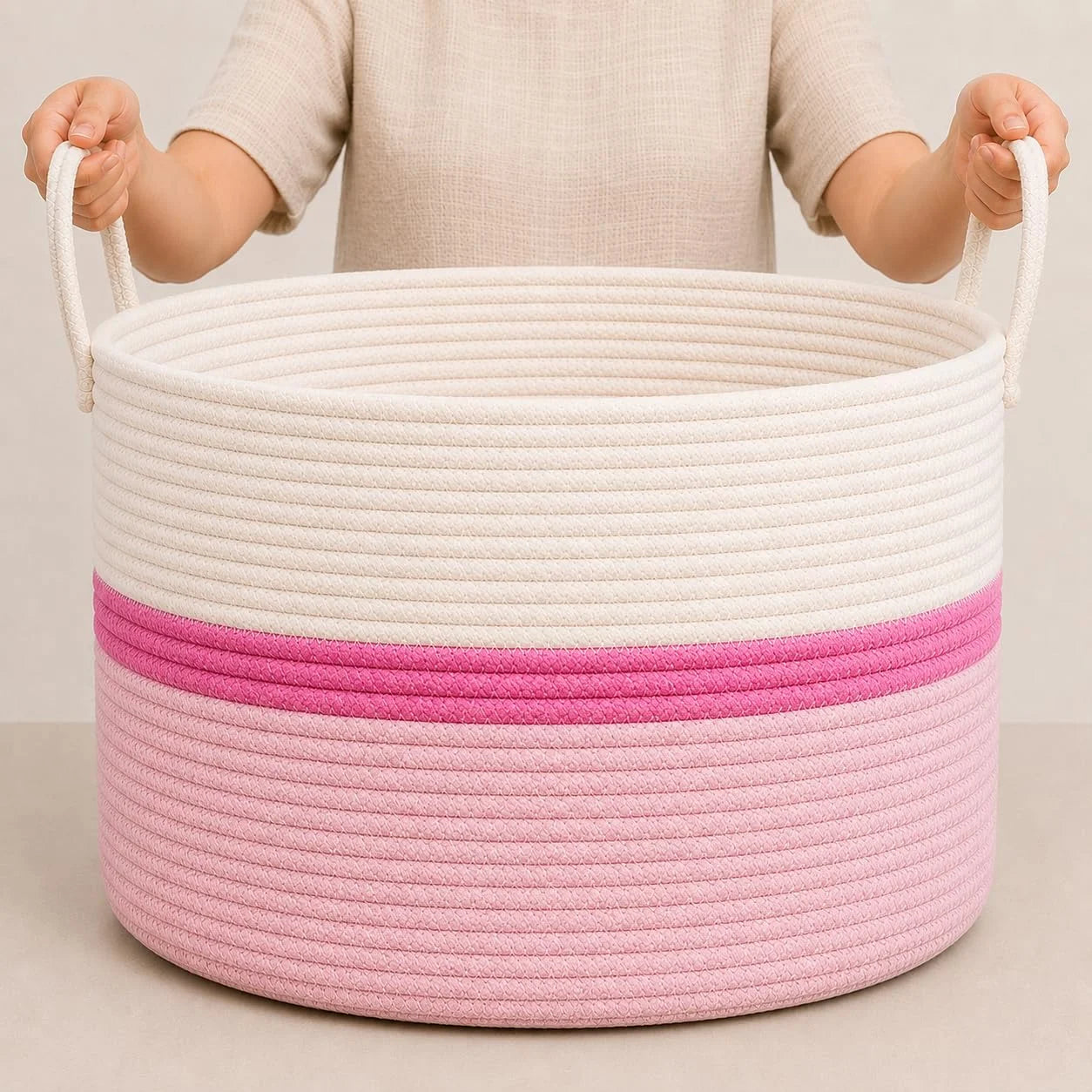 Discount OrganiHaus Round Toy Basket & Blanket Basket, Cotton Rope 20×13, Full Honey, Round Cotton Rope Basket, 20×13 - Image 5