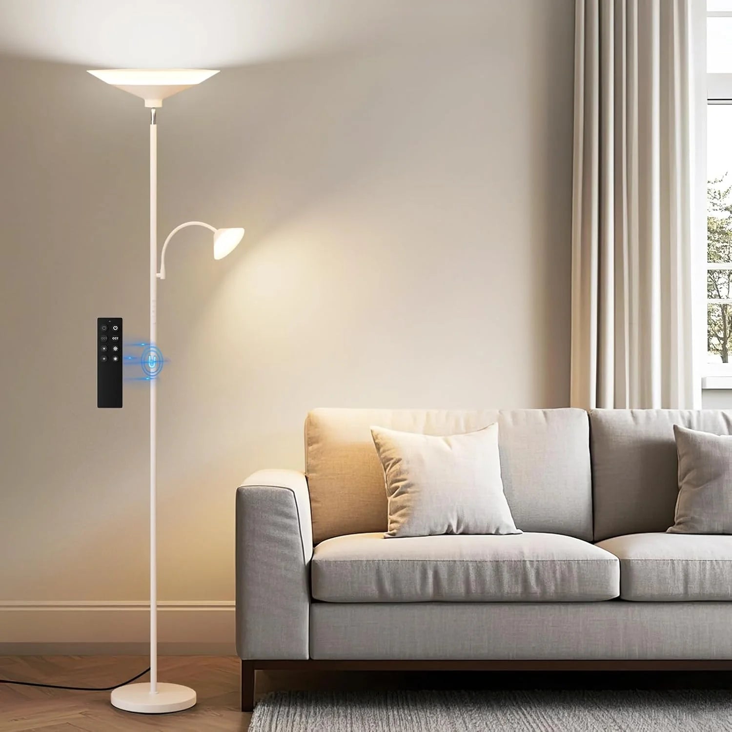 Discount SIBRILLE Upgraded 2-in-1 Torchiere Floor Lamp, Dimmable, Black Modern Corner Lamp for Living Room Bedroom Office - Image 5