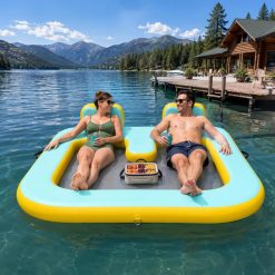 Alternative view of Discount Inflatable Floating Dock for 2 Adults, 500 lbs Capacity Floating Island Platform with Mesh Water Hammock