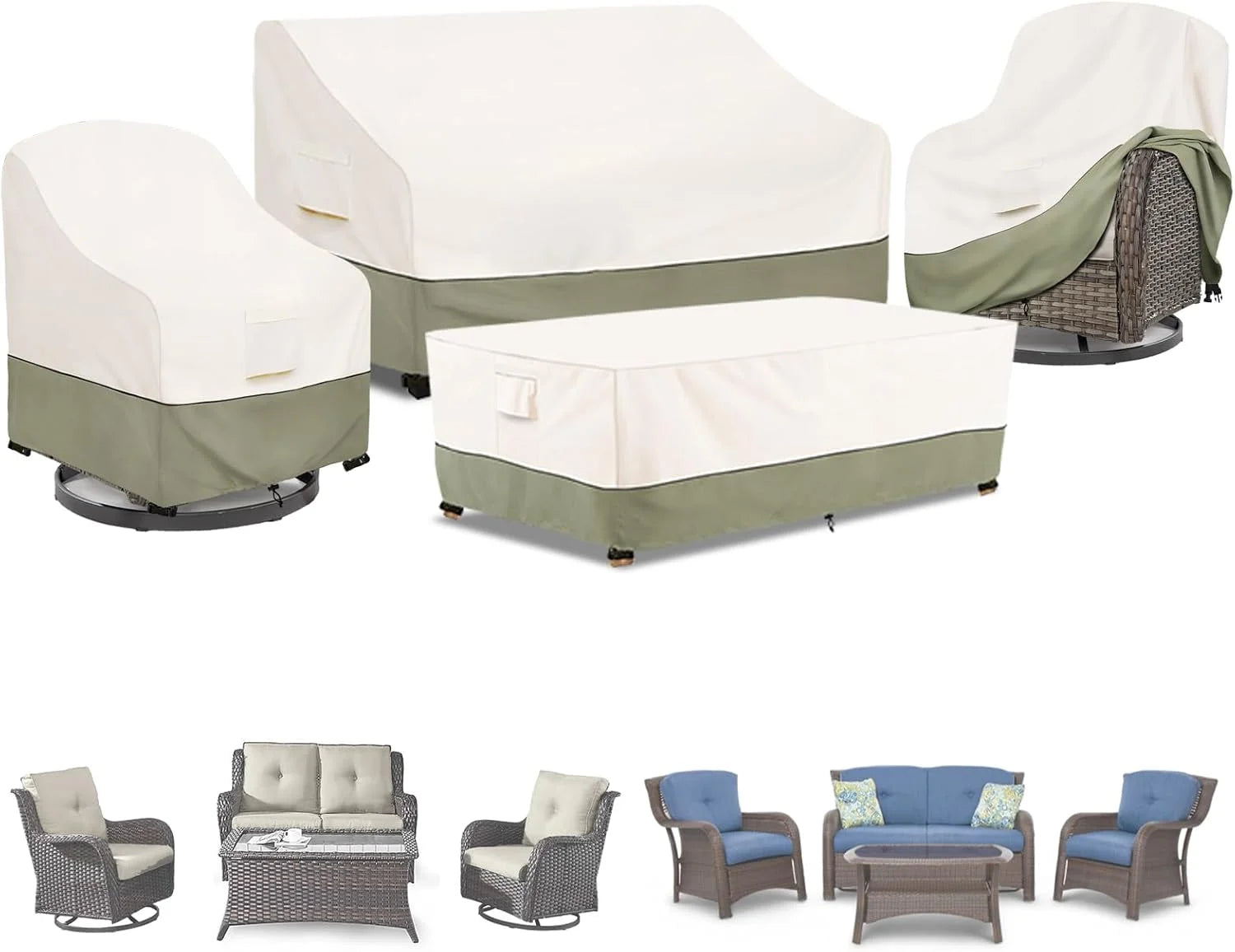 Discount Bitubi Outdoor Waterproof Patio Furniture Covers 4-Piece Set for Swivel Rocker Chairs, Patio 3-Seater Sofa 76in - Image 2