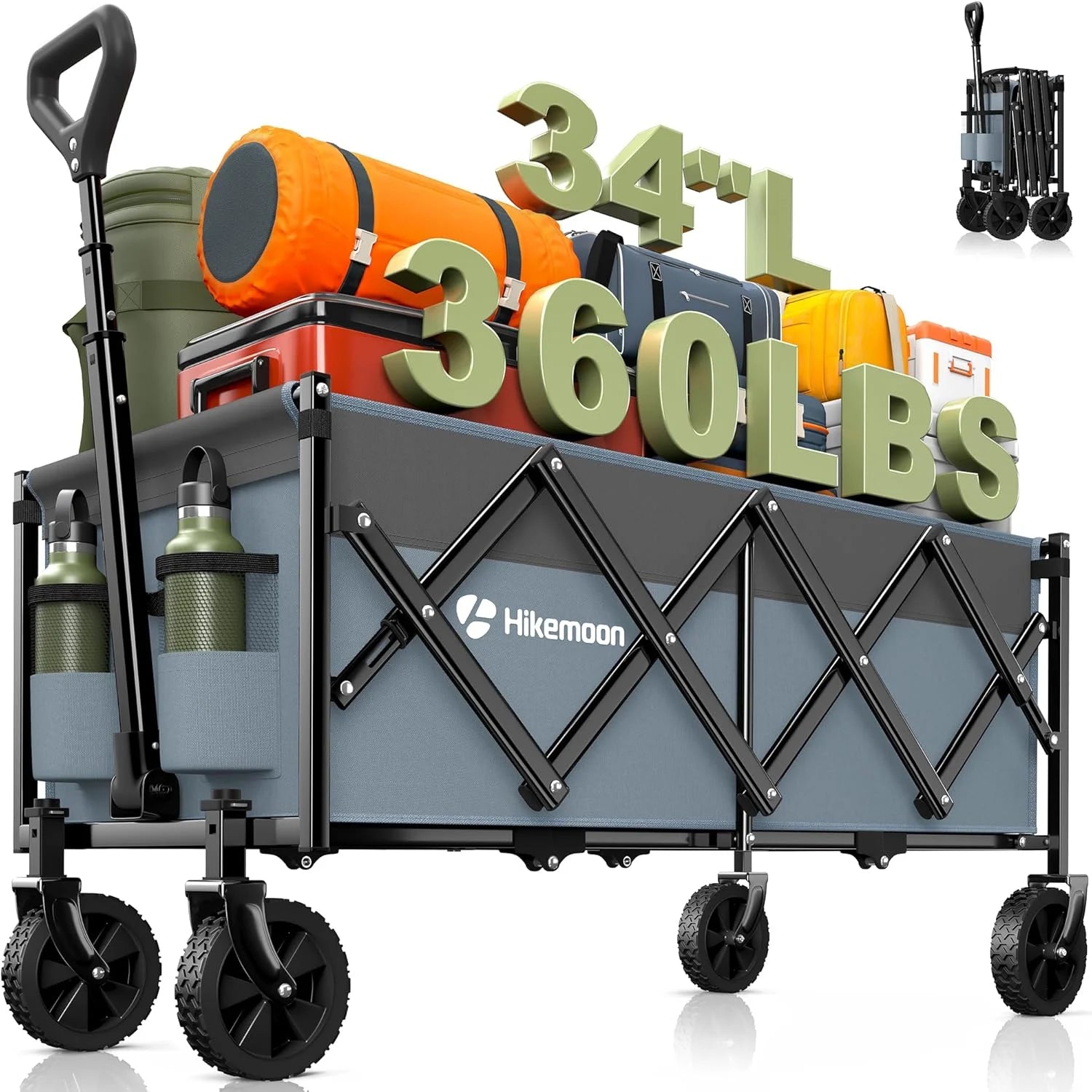 Discount 34” Extra Long Folding Portable Wagon Cart, 120L 360LBS Black, Heavy Duty - Image 11