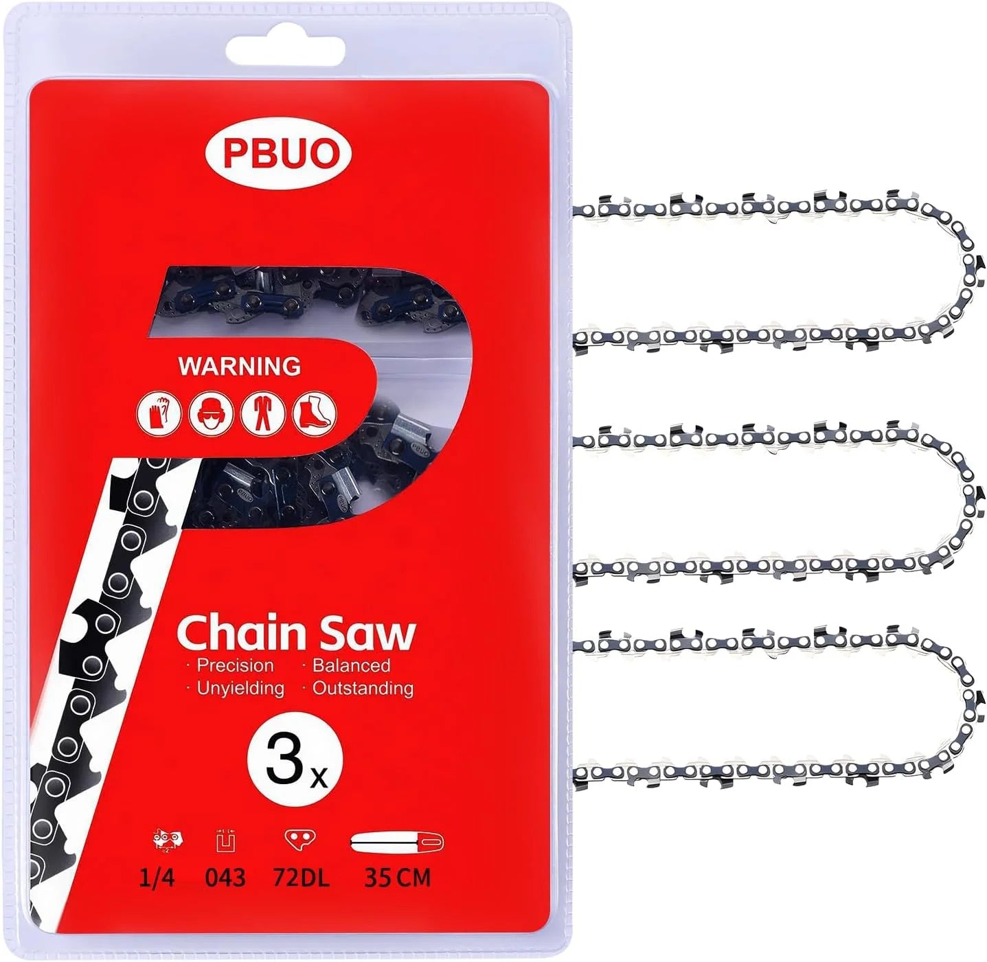 Discount PBUO 16 Inch Chainsaw Chain Replacement, 3/8 LP Pitch .050 Gauge 56 Drive Links, Fits Poulan 400E, Semi-Chisel Low-Kickback Design, 3 Pack