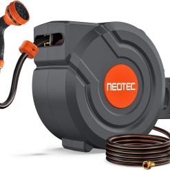 Discount Retractable Garden Hose Reel 5/8 inch x 100 ft Wall-Mounted 9 Pattern Nozzle Any Length Lock Automatic Slow