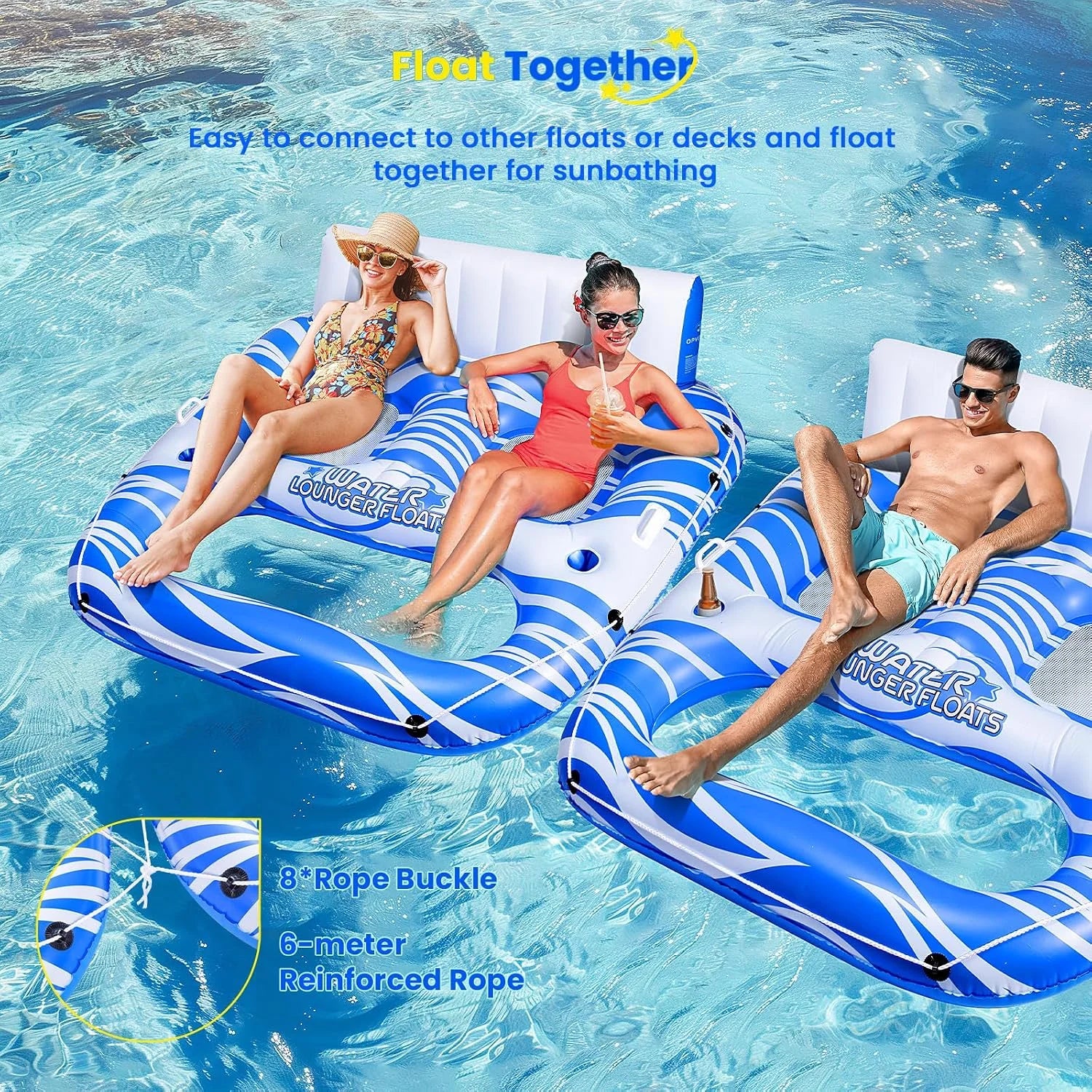 Discount Inflatable Pool Floats Adults, Large Pool Lounger Chair Floaties with Cup Holders Backrest Footrest - Image 5