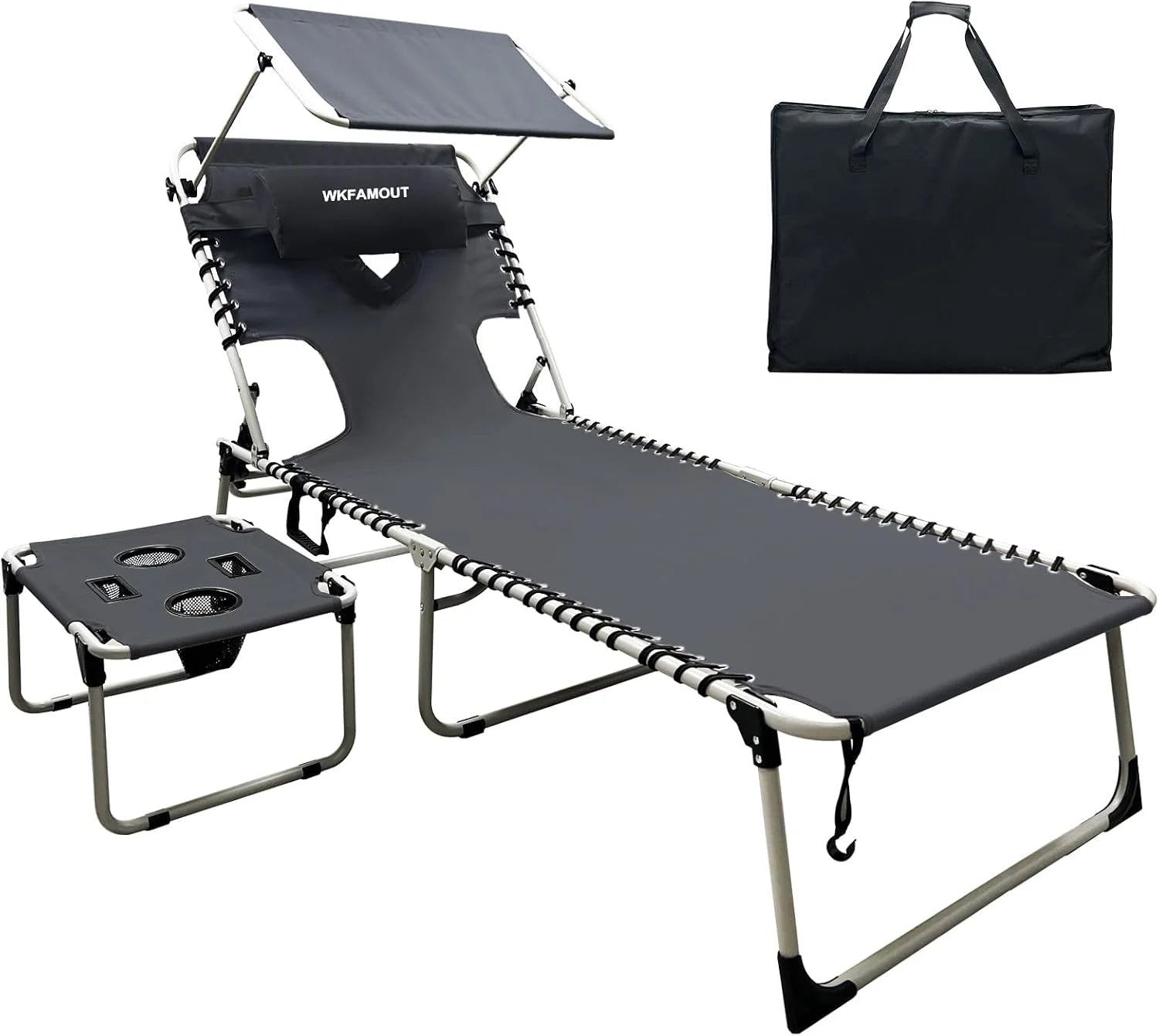 Discount Outdoor Tanning Chair with Sun Canopy Shade & Face Hole, Folding Lounge Chair with Beach Table and Carry Bag - Image 5