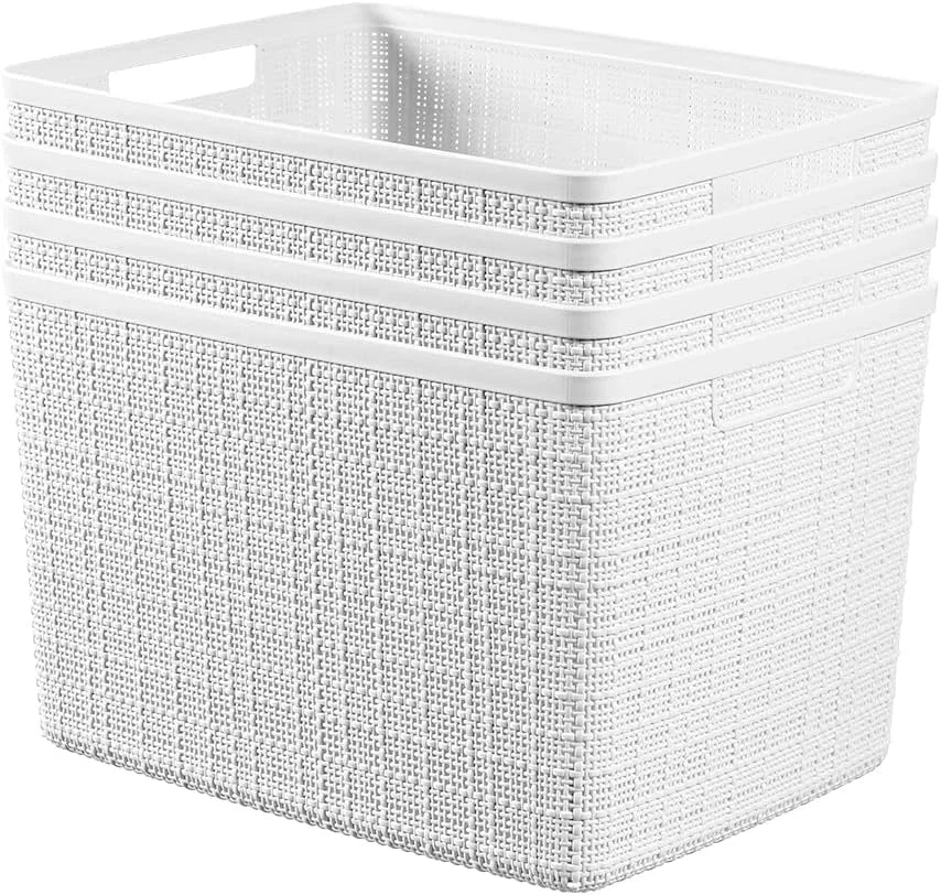 Discount Curver Set of 4 Large Cube 17L Jute Decorative Plastic Organization and Storage Baskets, Perfect Bins for Home - Image 15