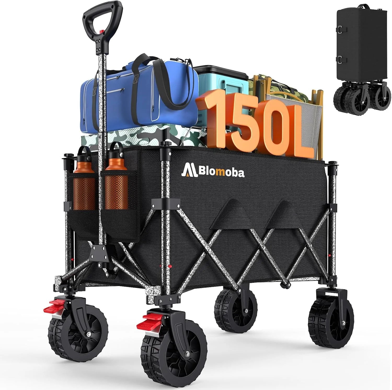 Special Blomoba Folding Wagon Cart with Wheels, 220lbs Utility Wagon Cart, Black - Image 4