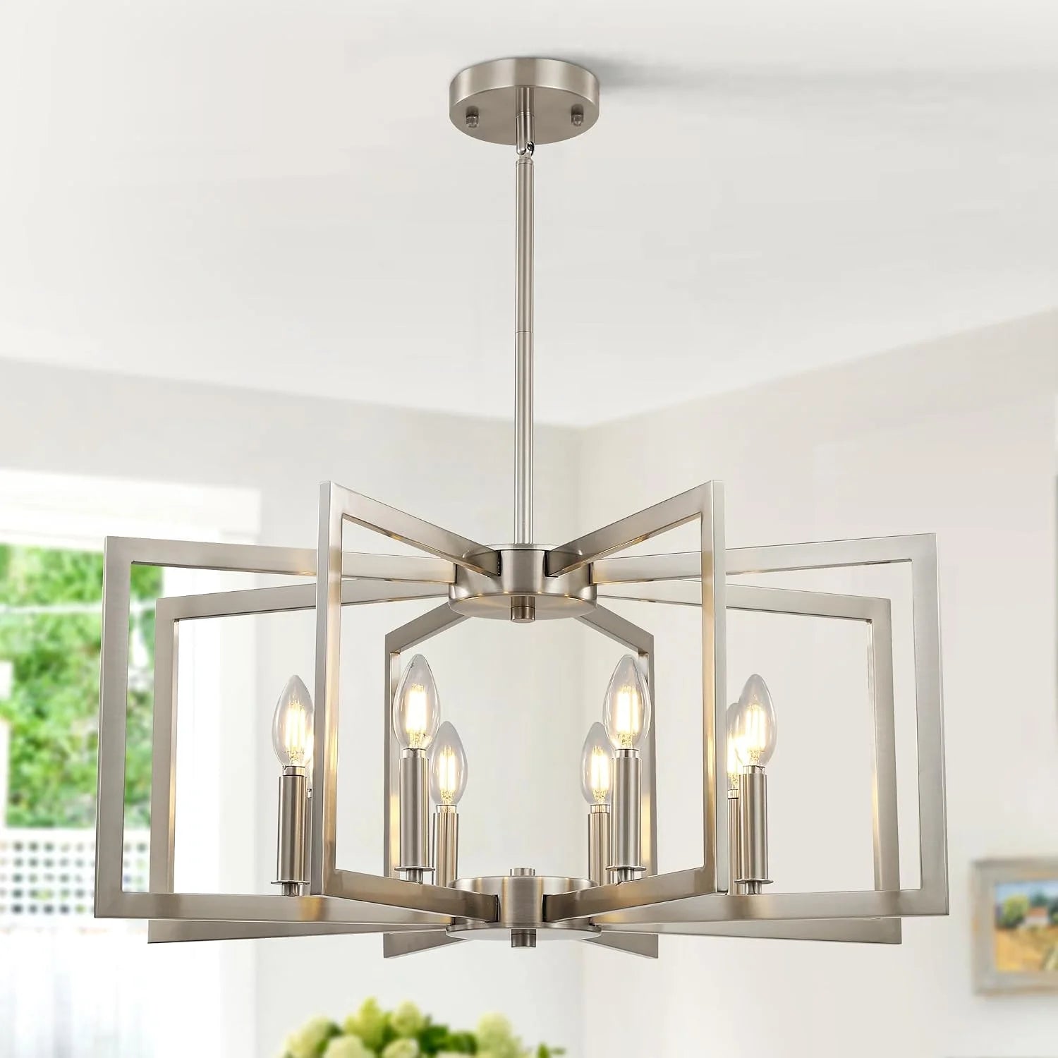 Discount 6-Light Modern Metal Geometric Chandelier£¬Kitchen Island Brushed Nickel Lighting Fixtures£¬Entryway Light