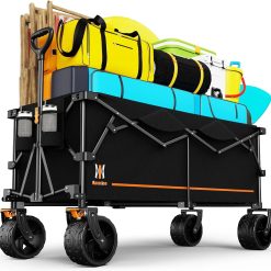 Alternative view of Discount 330Lbs Collapsible Folding Wagon, Beach Wagon Cart Heavy Duty Foldable with Big Wheels