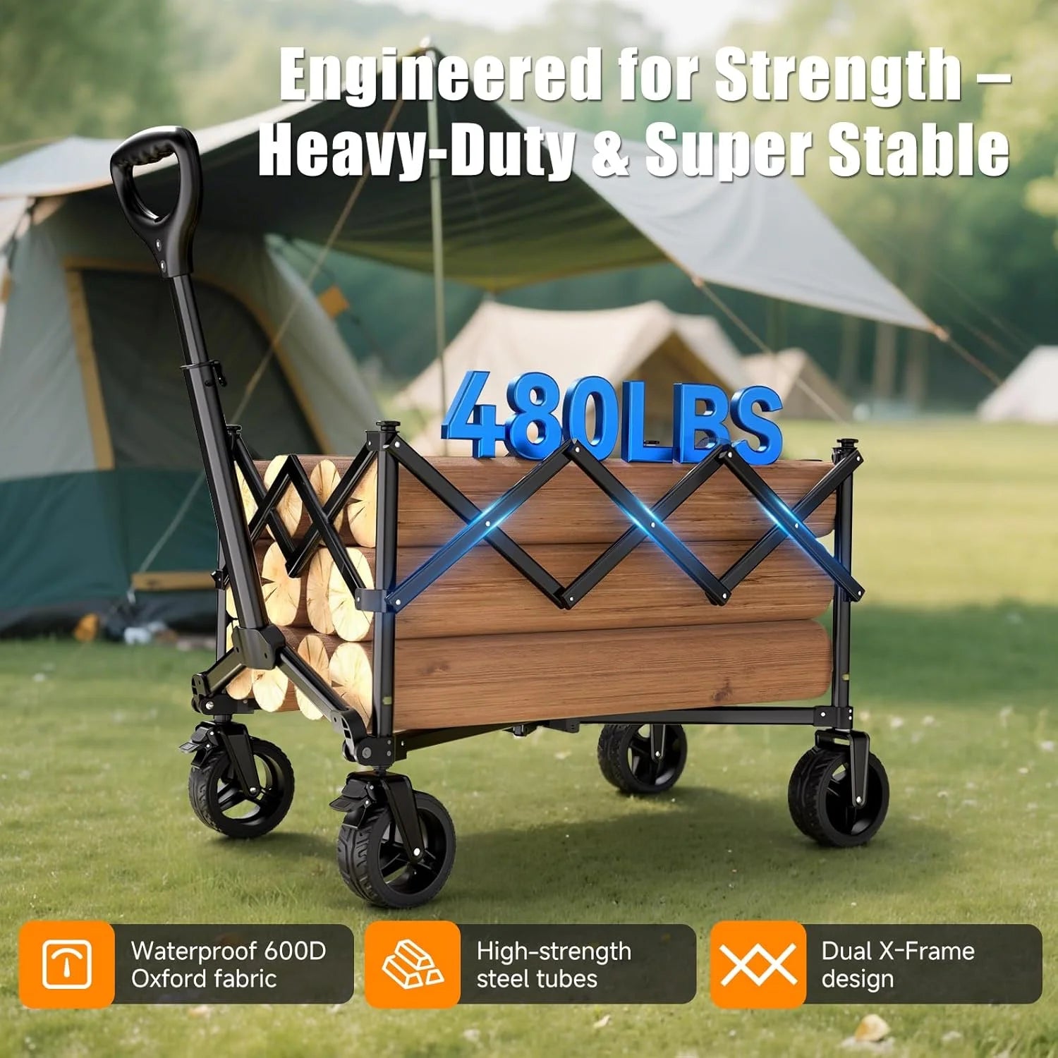 Discount Collapsible Wagon Cart, 480lbs Heavy Duty Wagon with All-Terrain Wheels - Image 3