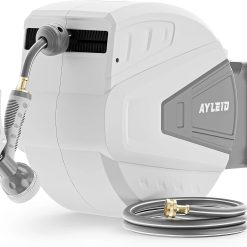 Discount Retractable Rubber Hybrid Garden Hose Reel, 5/8x100ft Wall Mount, 24-month warranty, 9-pattern sprayer