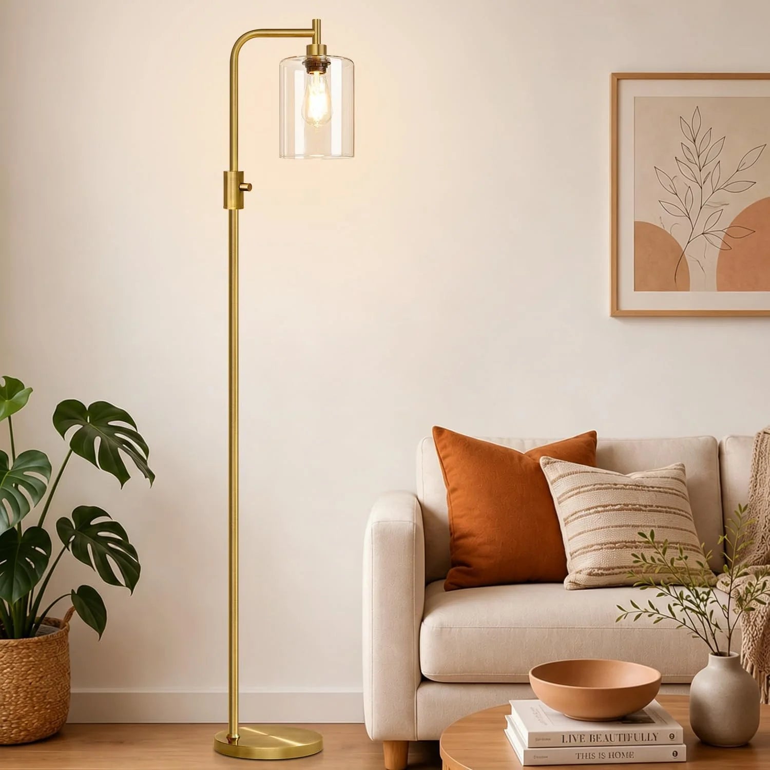 Discount Dimmable Floor Lamp for Living Room with Clear Glass Lampshade, Bulb Included, 900LM, Arc Standing Tall Lamp for Bedroom - Image 6
