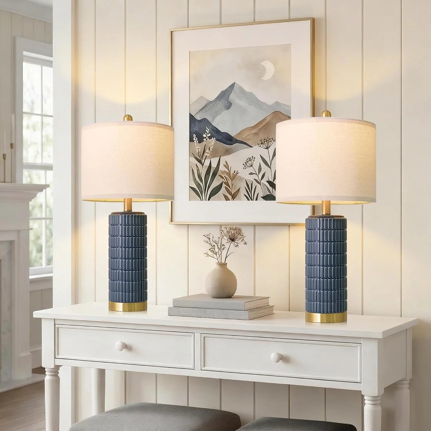 Discount PoKat Small Bedside Table Lamps Set of 2 for Bedroom Living Room, 21.5" Modern Ceramic Nightstand Lamps with Gold Base - Image 3