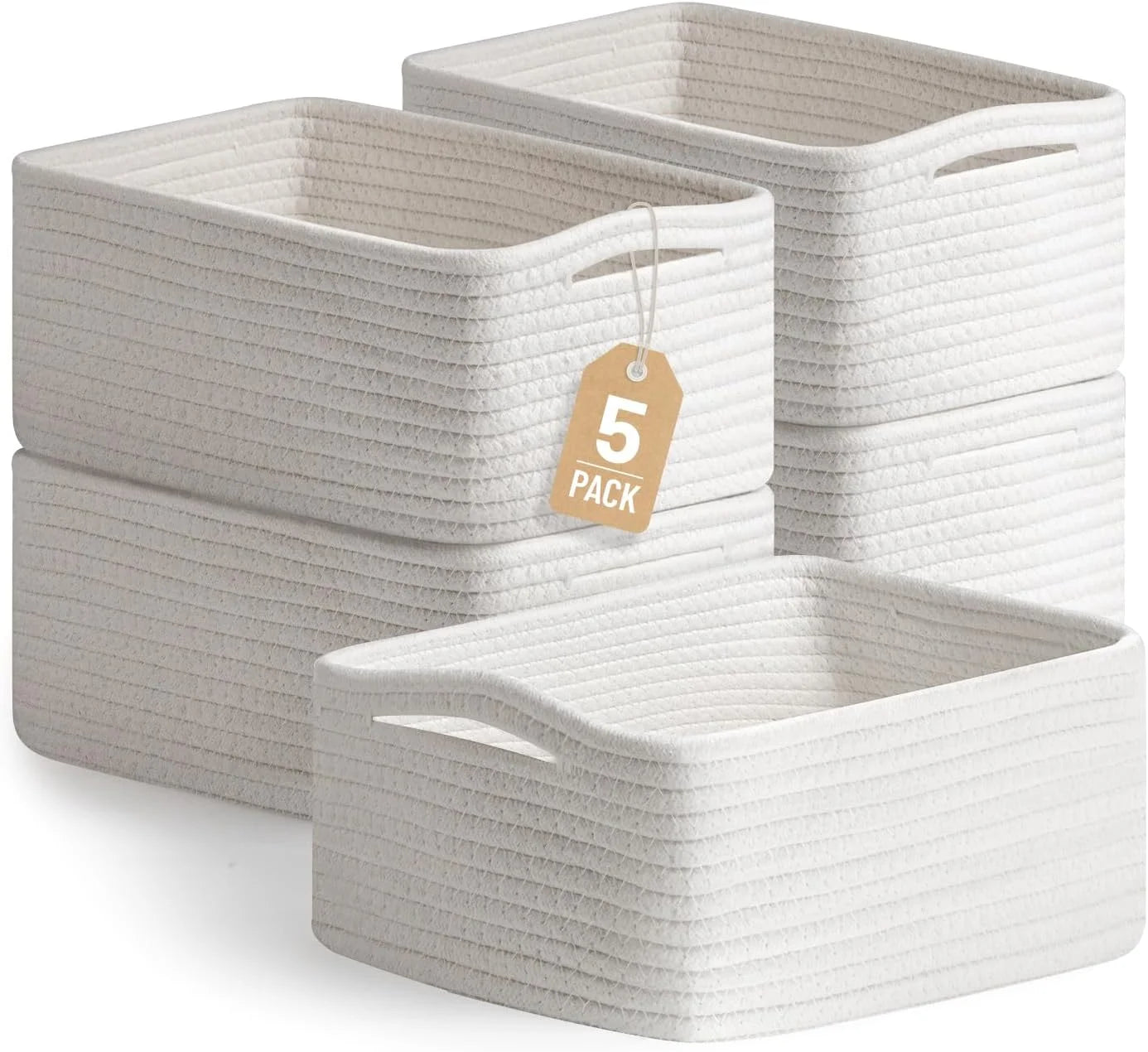 Discount Small Woven Storage Baskets for Shelves, Gift Baskets Empty, 11.8×7.9×4.7, Decorative Cotton Rope Baskets - Image 4