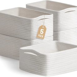 Alternative view of Discount 5 Pack Small Woven Storage Baskets for Shelves, Gift Baskets Empty, 11.8×7.9×4.7, Decorative Cotton Rope Baskets