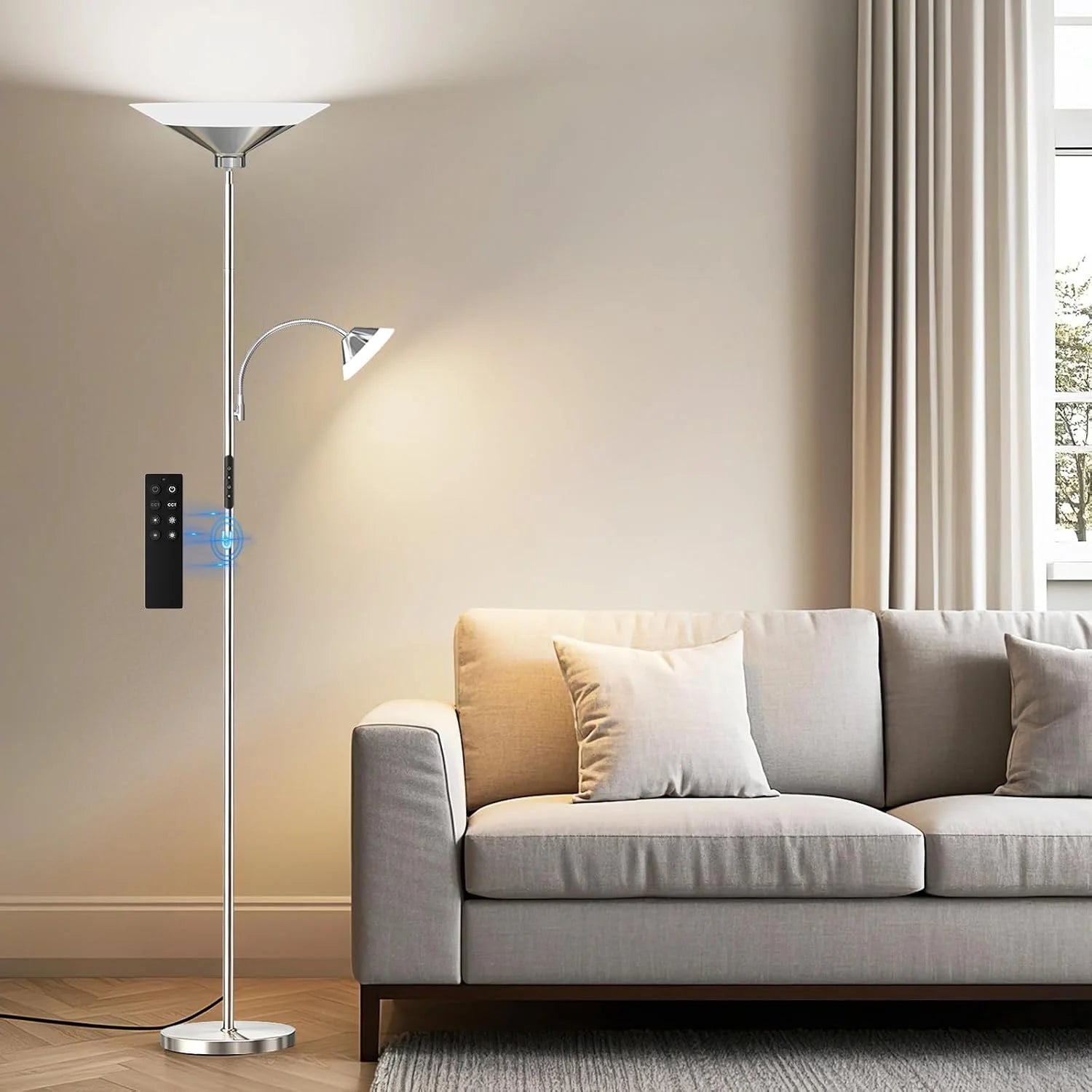 Discount SIBRILLE Upgraded 2-in-1 Torchiere Floor Lamp, Dimmable, Black Modern Corner Lamp for Living Room Bedroom Office - Image 7