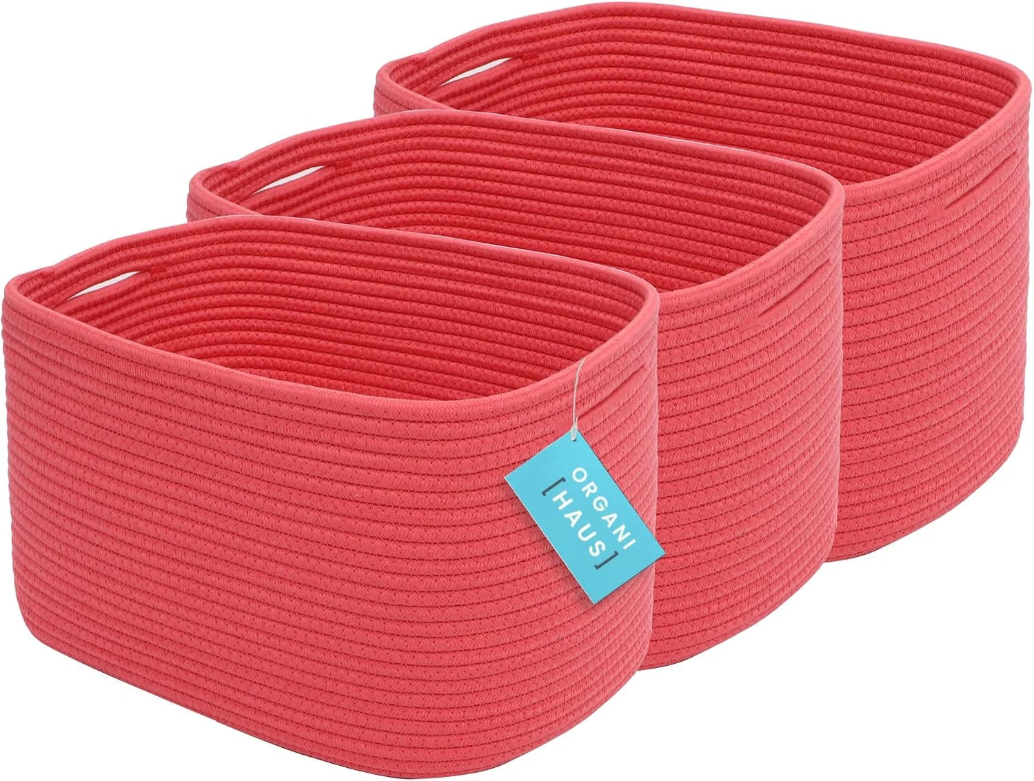 Discount OrganiHaus Cotton Rope Baskets for Shelves, Set of 3, 15x9x10, Handwoven, a toy bin and organizer for towels - Image 10