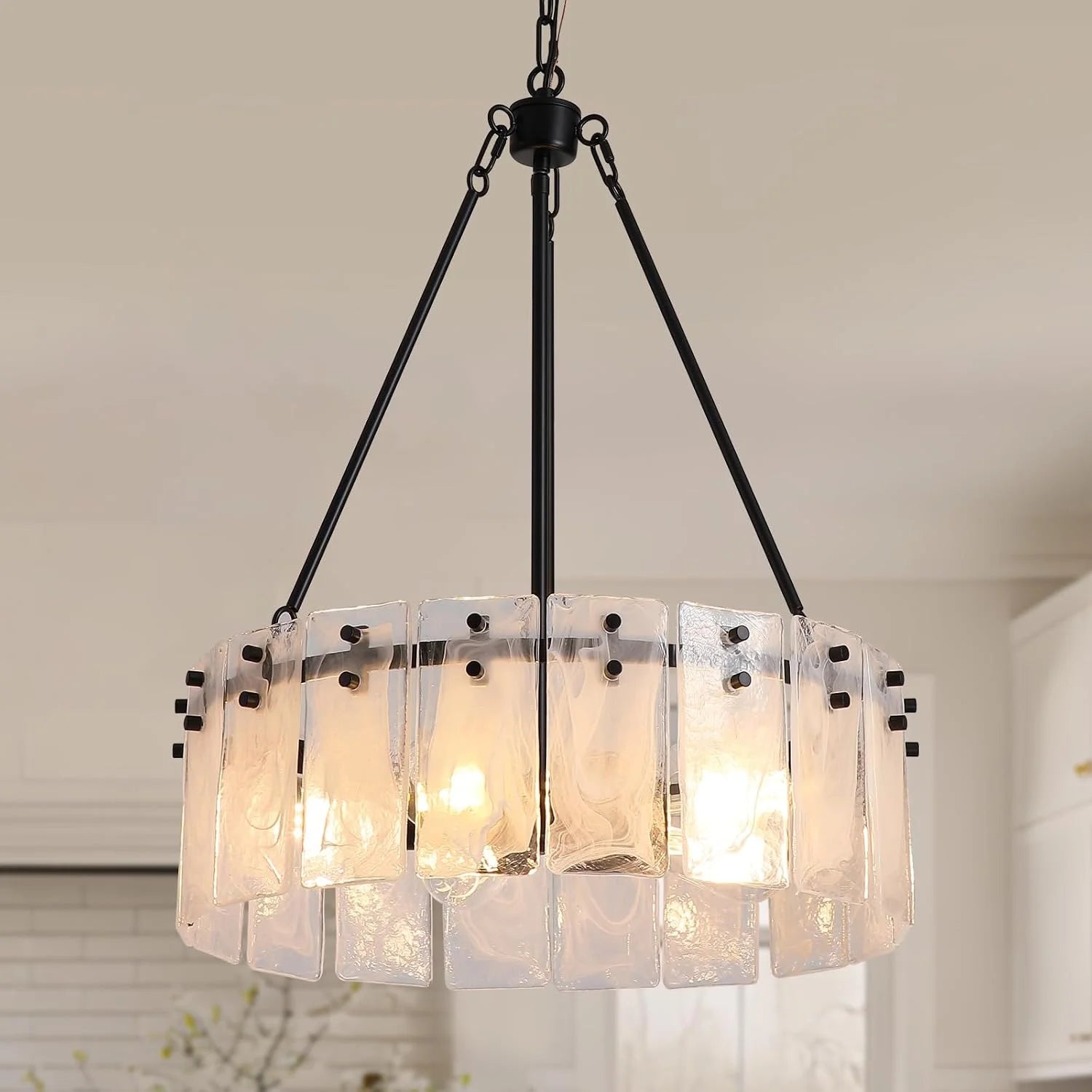 Discount Chandeliers for Dining Room Light Fixture, Adjustable Glass Modern Farmhouse Chandelier for Entryway