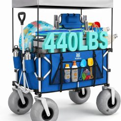 Discount Beach Wagon with Big Balloon Wheels for Sand, 200L Extra Large Beach Cart with Canopy