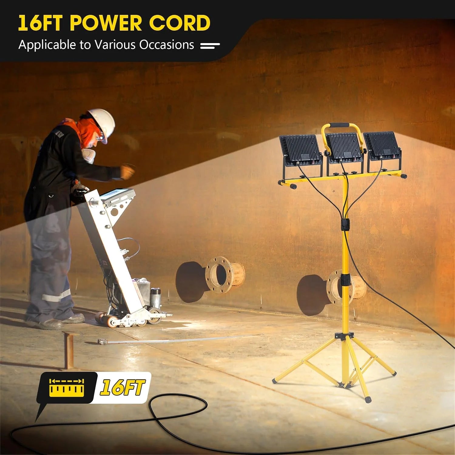 Discount 21000Lumen LED Work Lights with Stand, 3 Head Portable Work Light with 16FT Cord, IP66 Waterproof Tripod - Image 3