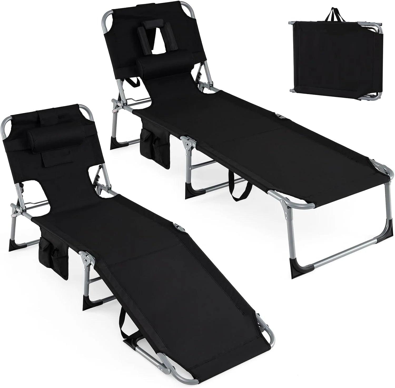 Discount Tanning Chair, Folding Adjustable Patio Lounge Chair with Face Hole, 330LBS, Lightweight Portable Beach Lounge - Image 11