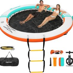 Discount Inflatable Water Hammock Round Floating Ring, 10/8/6ft Inflatable Dock Floating Platform for Lake W/Cupholder