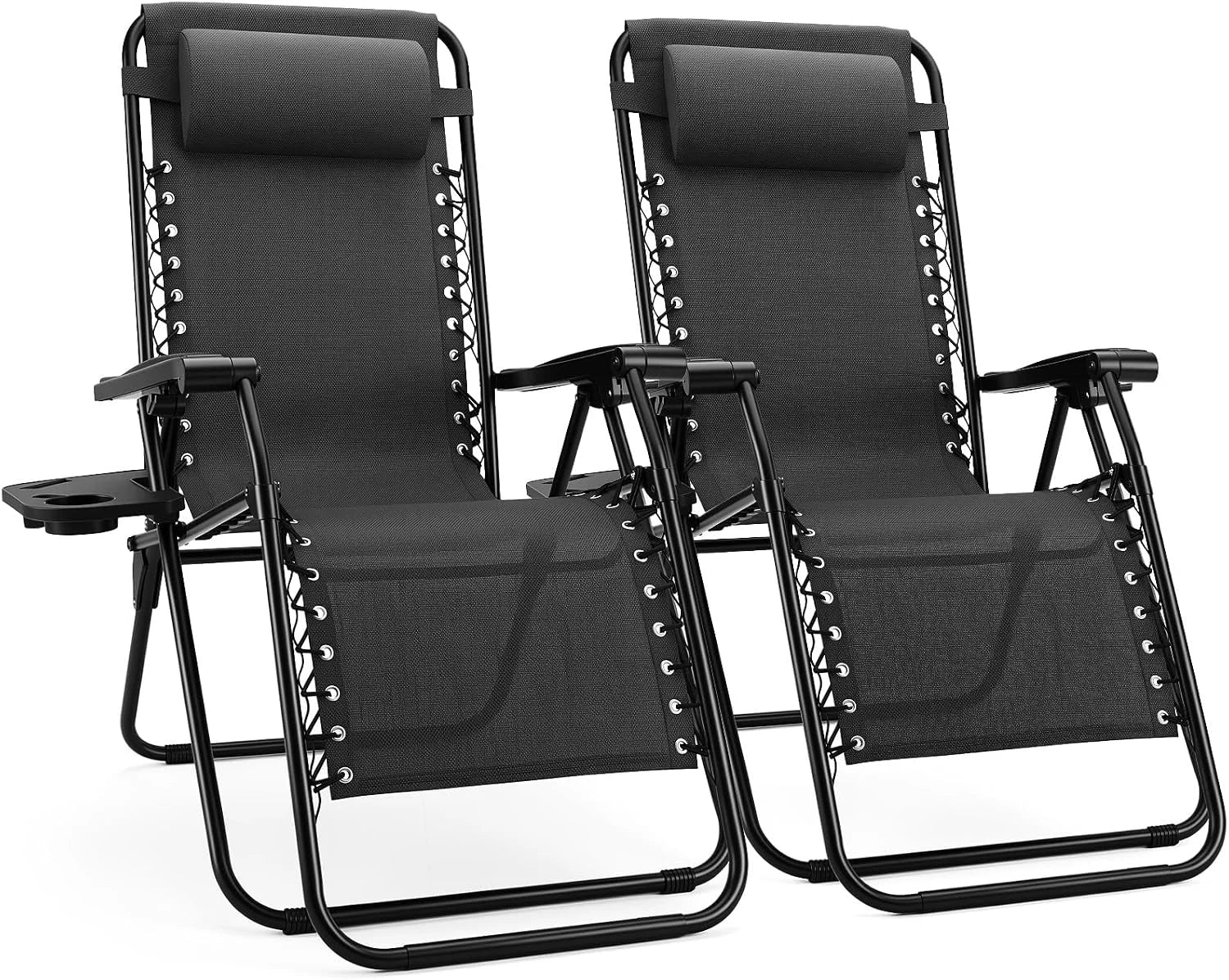 Discount Sweetcrispy Zero Gravity Chairs Set of 2, Outdoor Folding Reclining Lounge Chair with Cup Holder Tray & Adjustable Pillow - Image 6