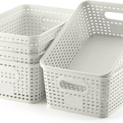 Discount Plastic Storage Baskets 6 Pack Sturdy Storage Organizer Basket Woven Plastic Storage Bins