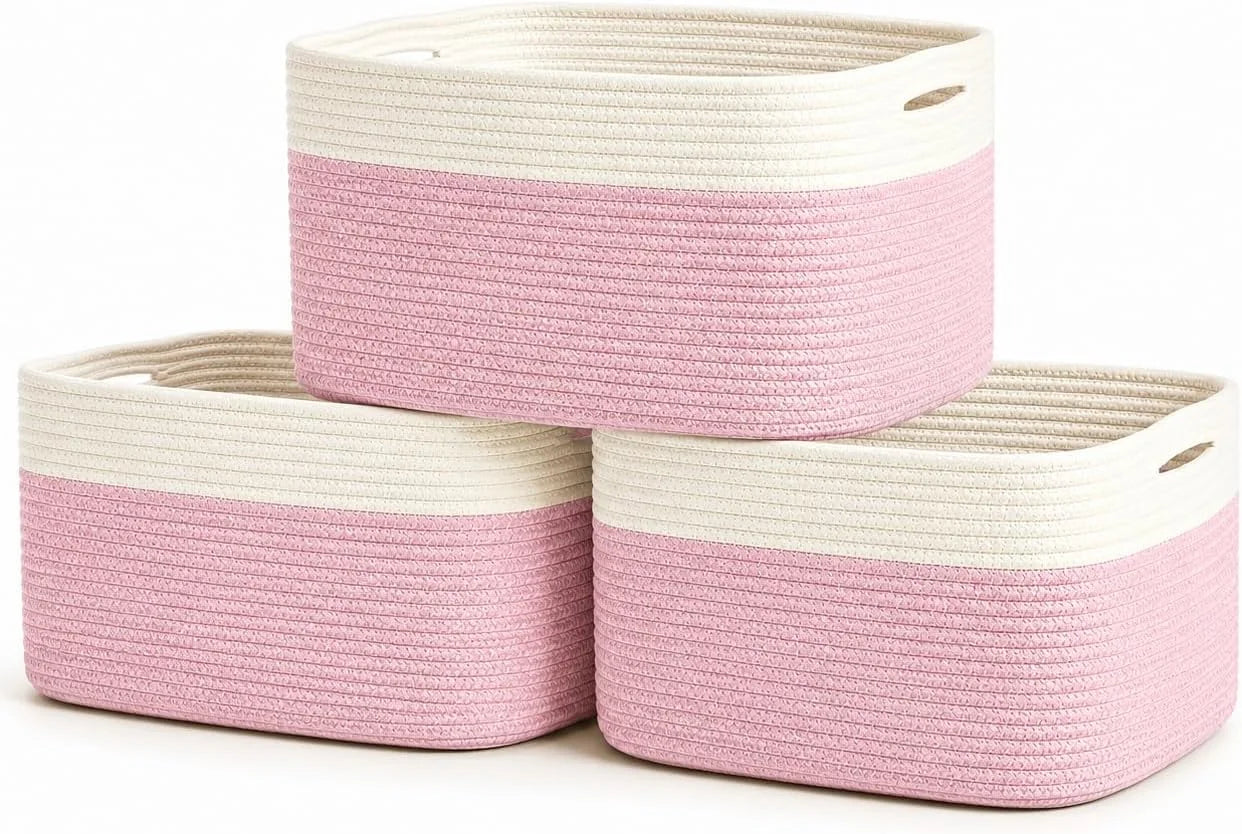 Discount OrganiHaus Cotton Rope Baskets for Shelves, Set of 3, 15x9x10, Handwoven, a toy bin and organizer for towels - Image 16