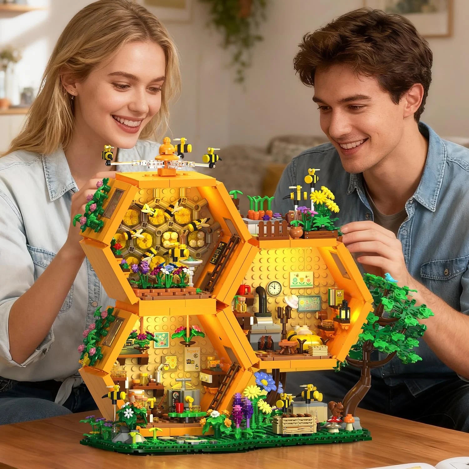Discount Bee Treehouse Building Set with Lights for Adults, Farm House Kit, Collectible Cabin Home Decor Gift for Boys - Image 6