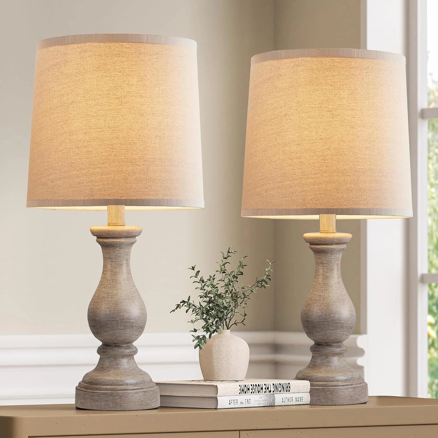 Discount Farmhouse Table Lamps Set of 2, Rustic Lamp for Bedroom Living Room - Image 7
