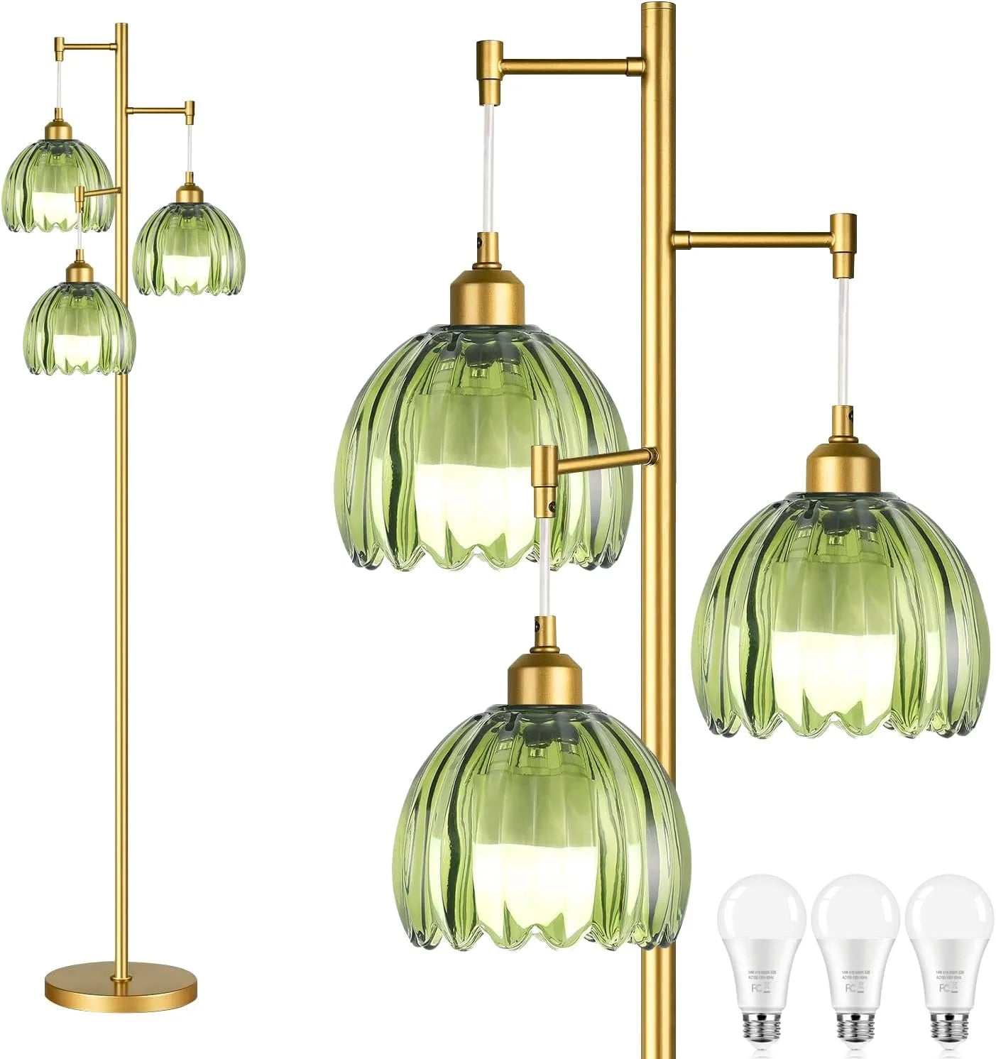 Discount ZECOXOL Vintage Floor Lamp for Living Room Bedroom-3 Light Glass Floor Lamp with Three Led Bulb - Image 6