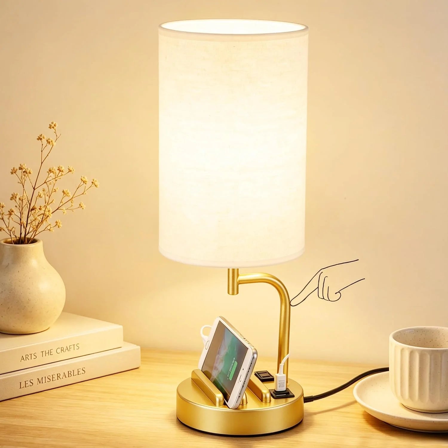 Discount Dreamholder Touch Control USB Table Lamp with USB C/A & AC Outlet, Dimmable, Bulb Included - Image 3
