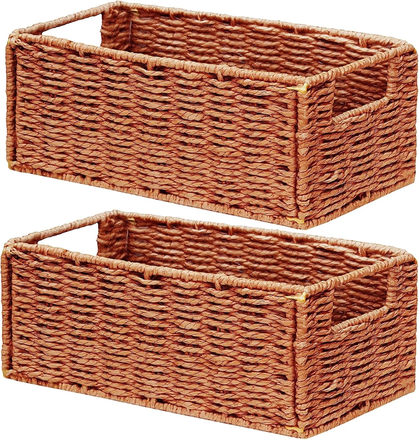 Discount Wicker Storage Basket, Set of 2 Hand-Woven Paper Rope Wicker Basket, Small Storage Baskets for Organizing Toilet - Image 3