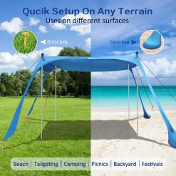 Alternative view of Discount Beach Canopy Beach Tent UPF50+ 11×11 FT Easy to Setup Extra Windproof Rope Sun Shelter Beach Shade Canopy with 4