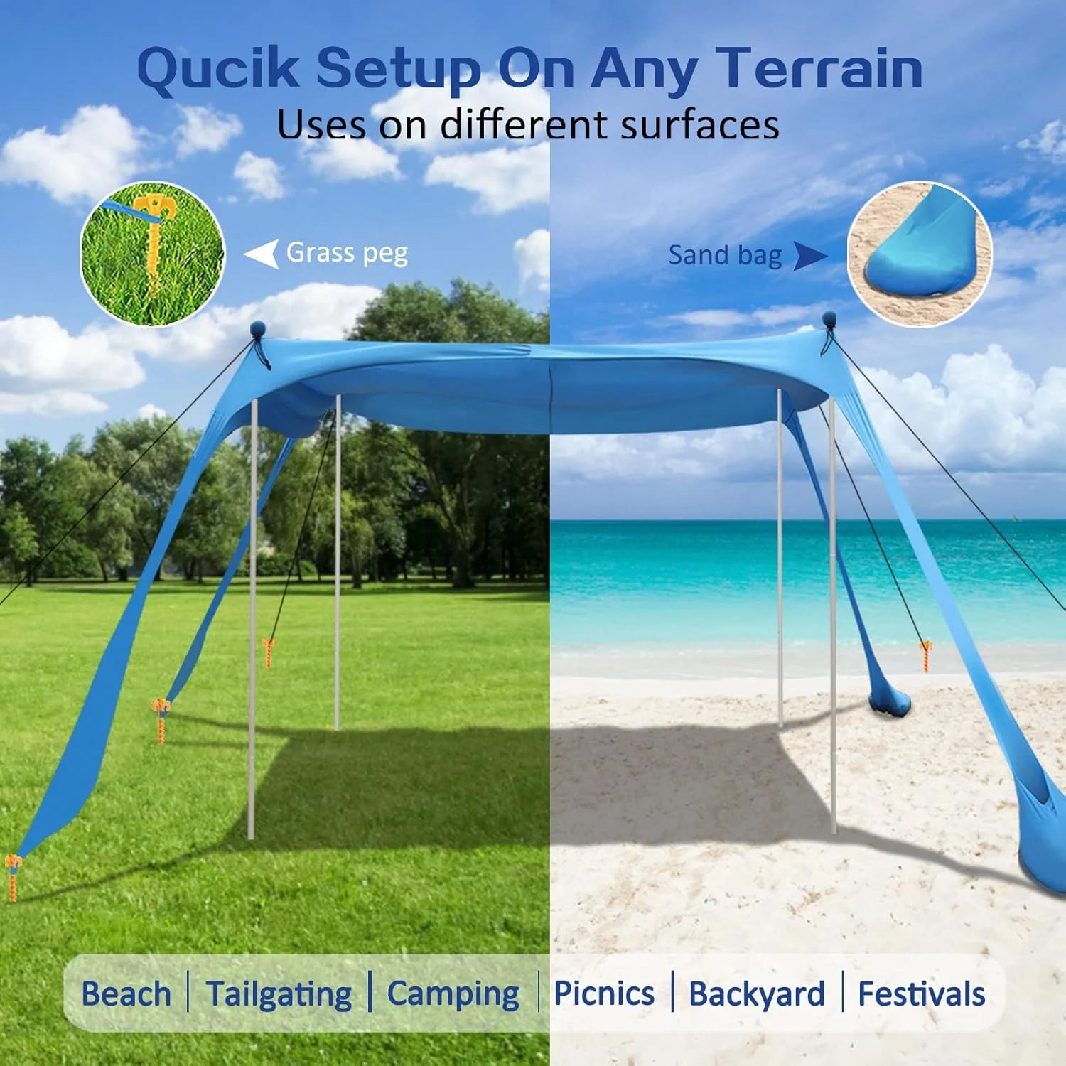 Special Beach Canopy Beach Tent UPF50+ 11×11 FT Easy to Setup Extra Windproof Rope Sun Shelter Beach Shade Canopy with 4 - Image 2