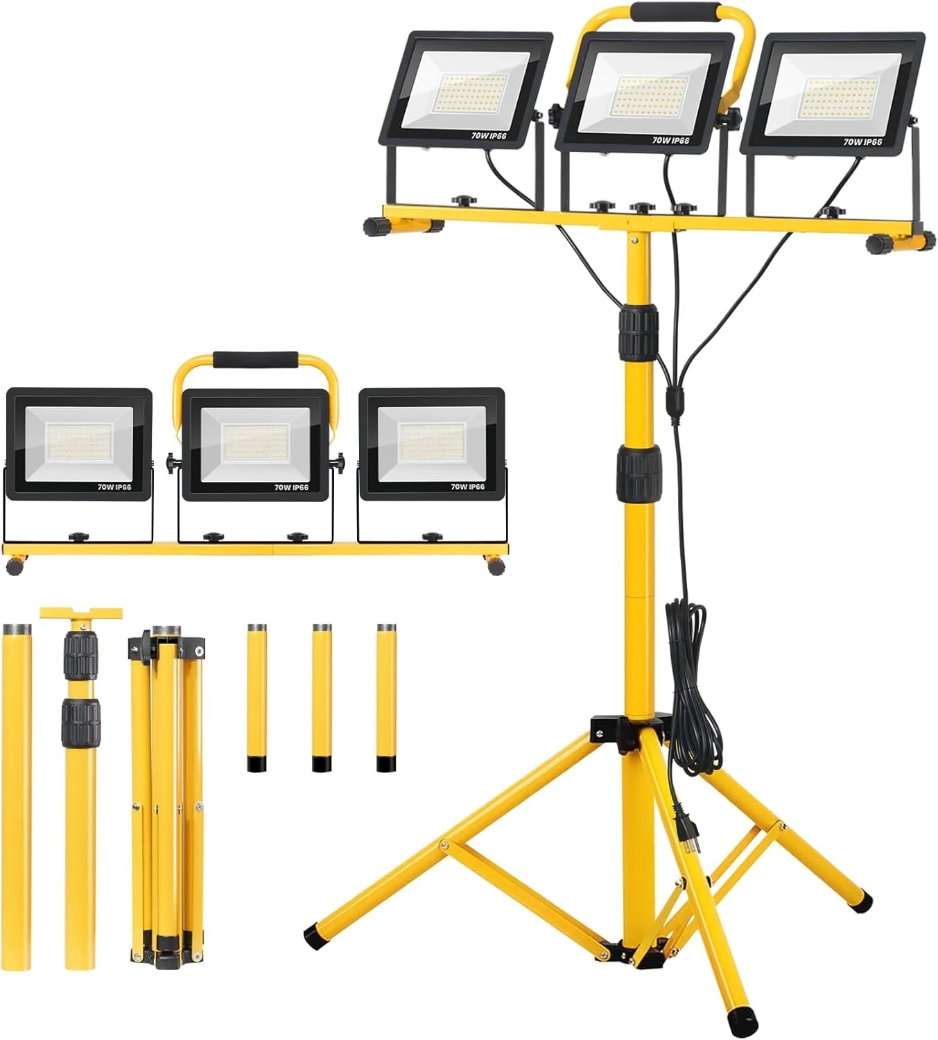 Discount 21000Lumen LED Work Lights with Stand, 3 Head Portable Work Light with 16FT Cord, IP66 Waterproof Tripod