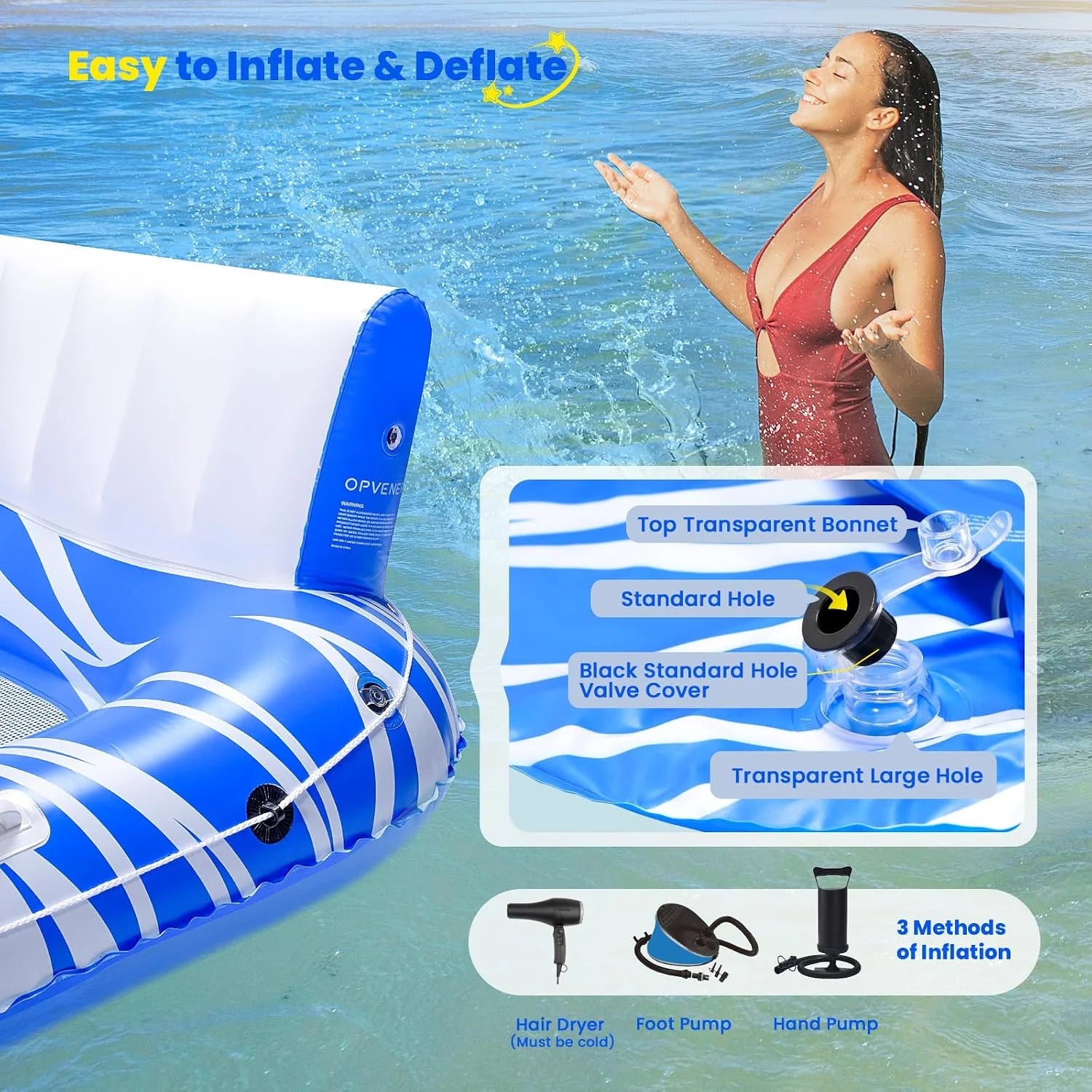 Discount Inflatable Pool Floats Adults, Large Pool Lounger Chair Floaties with Cup Holders Backrest Footrest - Image 7