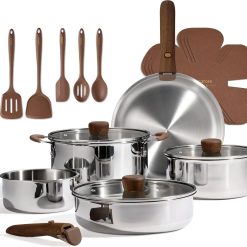 Discount 19pcs Stainless Steel Cookware Set with Detachable Handle, Pots and Pans Set