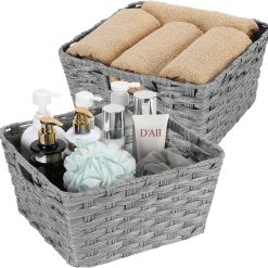 Discount Wicker Storage Basket, Metal Frame, Set of 2, Washable Waterproof